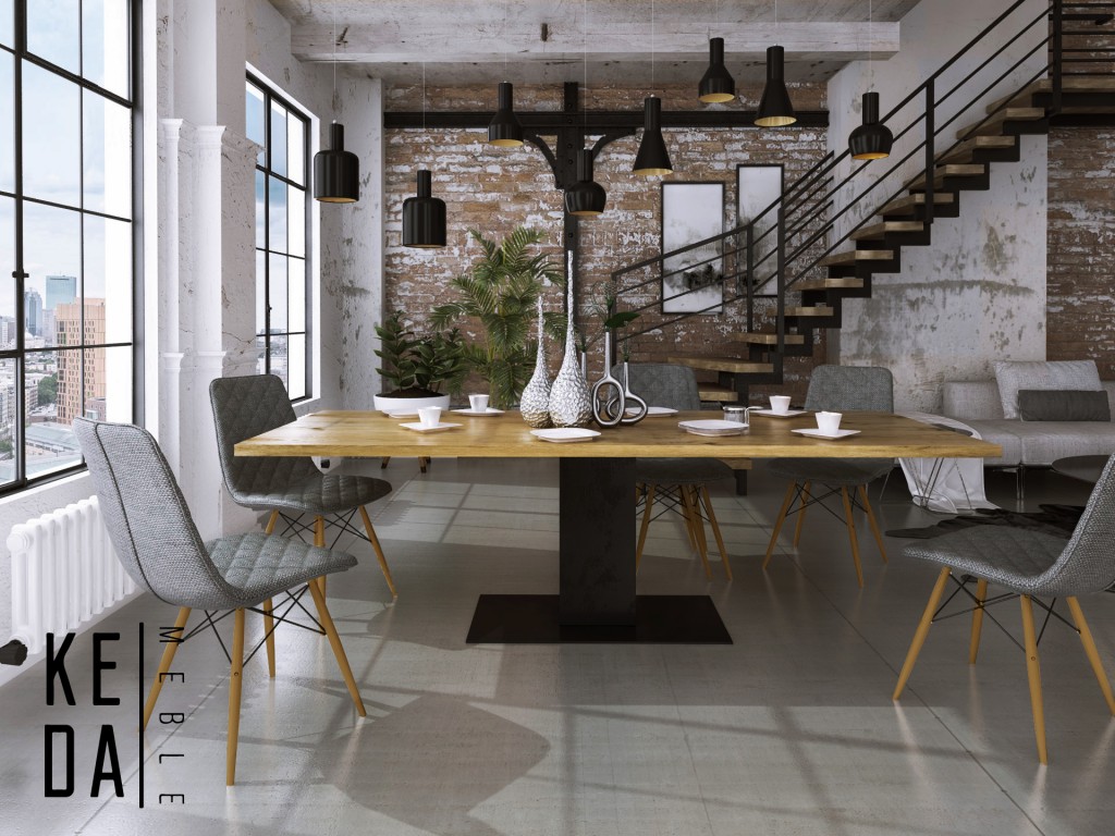 loftowy stół na postumencie, nowoczesny stół do jadalni, loftowy stół, industrialny stół 200x100 Voet kedameble